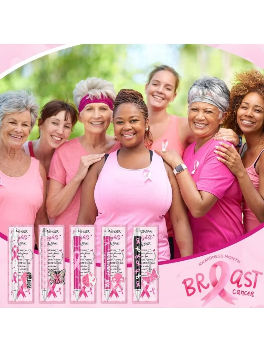 96 Pcs Breast Cancer Awareness Gifts Set - Pink Ribbon Pens, Bookmarks